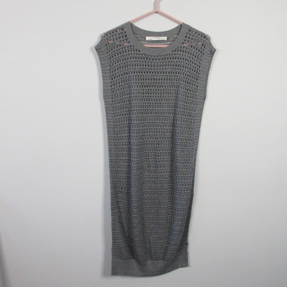 AllSaints Knit Midi Dress 10 Gray Open Weave Cotton Viscose Summer Party 142 - Picture 1 of 12